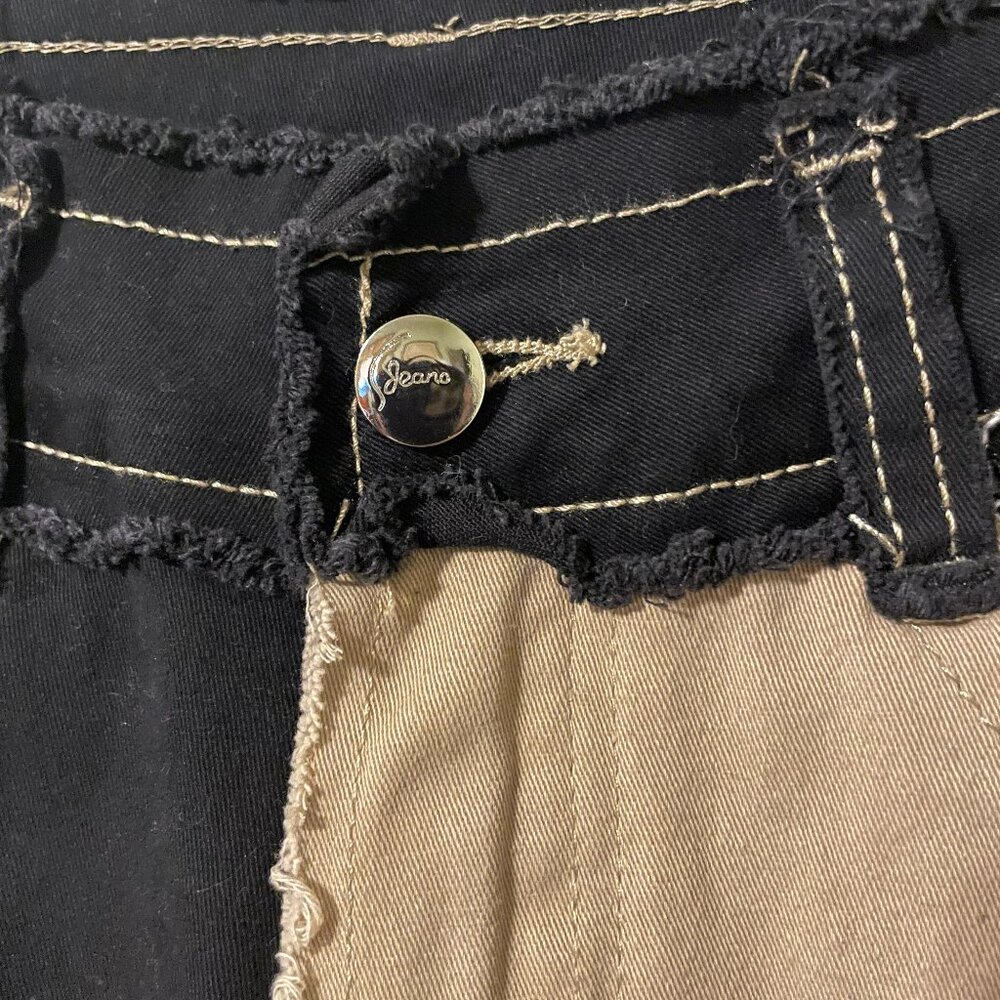 Y2K Patchwork Neutral Colorblock Straight Leg Jeans - Size X-Small XS - Picture 4 of 9